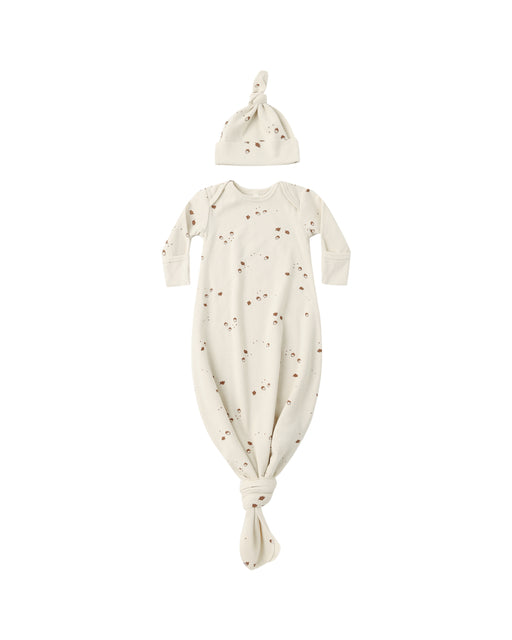 QUINCY MAE - KNOTTED BABY GOWN & HAT SET ACORNS