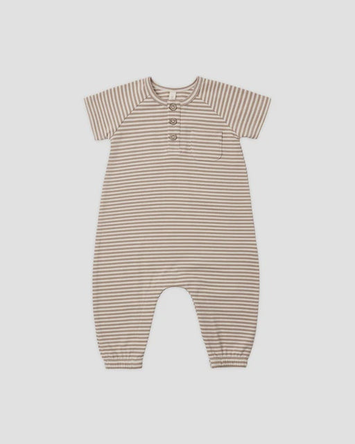 QUINCY MAE - SHORT SLEEVE JUMPSUIT ALMOND STRIPE