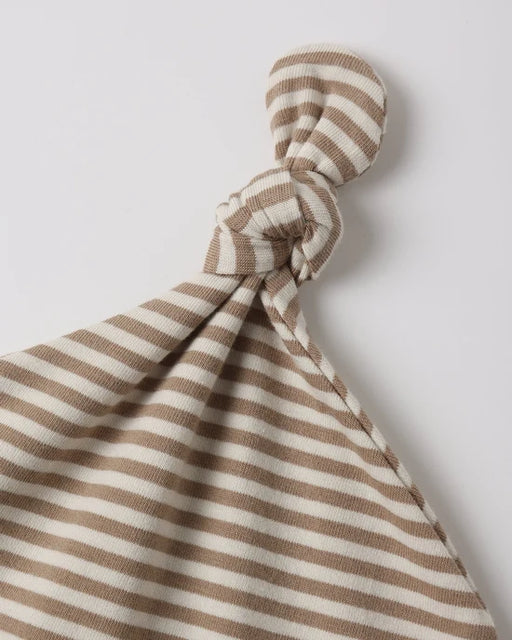 QUINCY MAE - KNOTTED BABY HAT ALMOND STRIPE