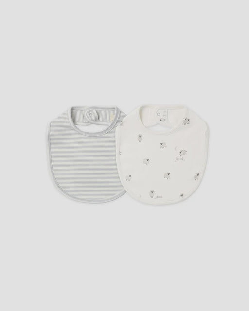 QUINCY MAE - SNAP BIB 2 PACK SHEEP + CLOUD STRIPE