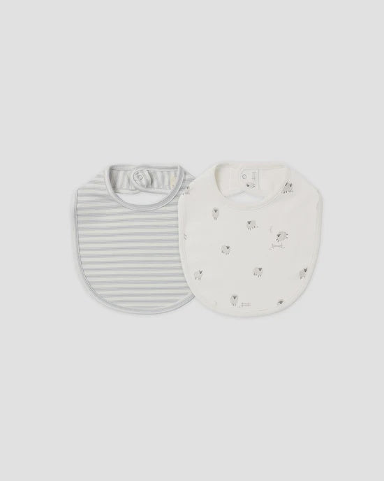 QUINCY MAE - SNAP BIB 2 PACK SHEEP + CLOUD STRIPE