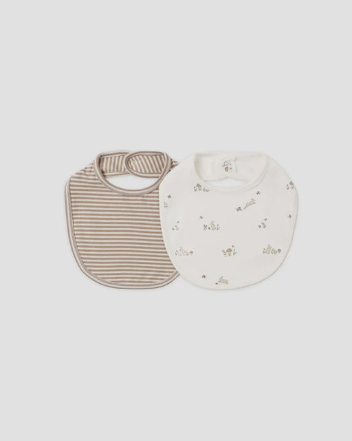 QUINCY MAE - SNAP BIB 2 PACK BUNNIES + ALMOND STRIPE