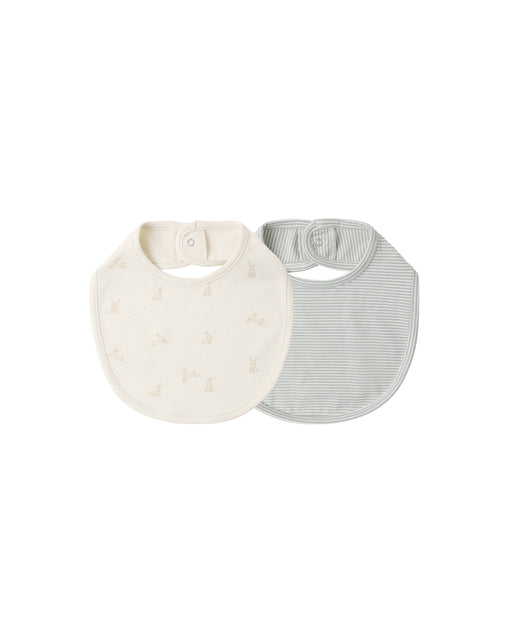 QUINCY MAE - JERSEY SNAP BIB PACK BUNNIES MICROSTRIPE SAGE