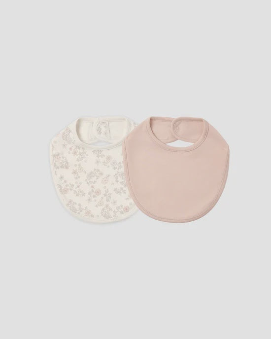 QUINCY MAE - SNAP BIB 2 PACK FLORAL VINE + DUSTY ROSE