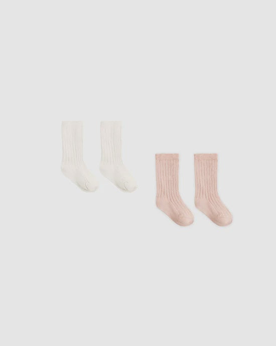 QUINCY MAE - SOCKS SET NATURAL + DUSTY ROSE