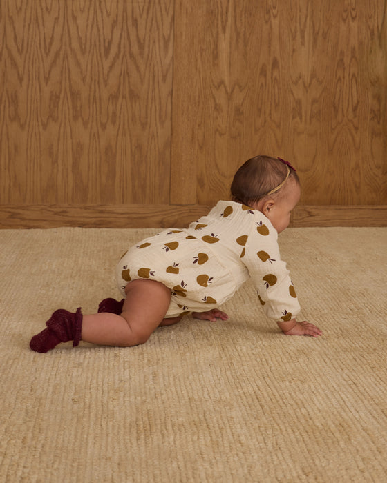 RYLEE + CRU - LONG SLEEVE BUBBLE ROMPER GOLDEN APPLES NATURAL