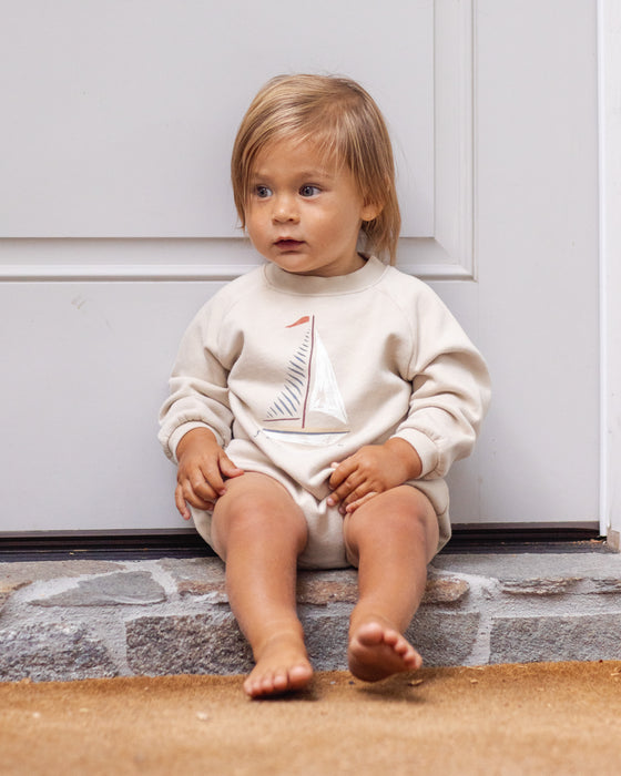 RYLEE + CRU - CREWNECK ROMPER SET SAIL PEBBLE