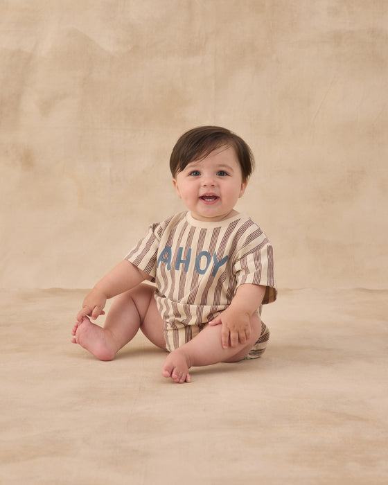 RYLEE + CRU - RELAXED BUBBLE ROMPER AHOY BROWN