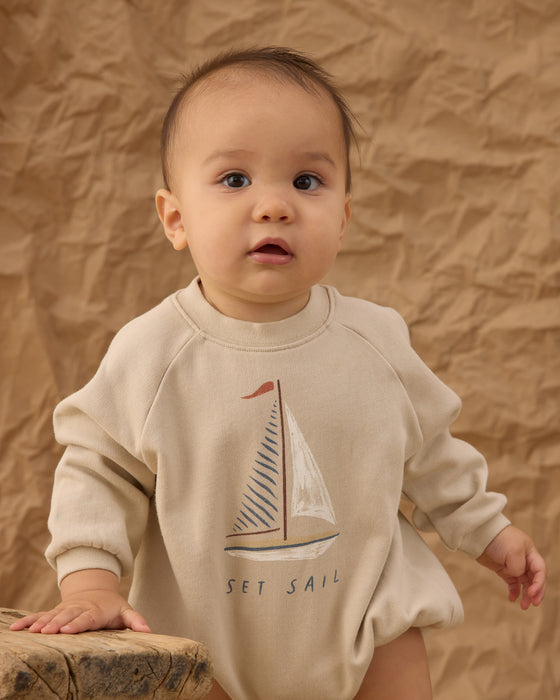 RYLEE + CRU - CREWNECK ROMPER SET SAIL PEBBLE