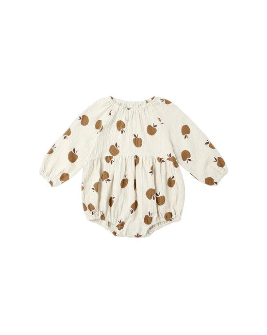 RYLEE + CRU - LONG SLEEVE BUBBLE ROMPER GOLDEN APPLES NATURAL