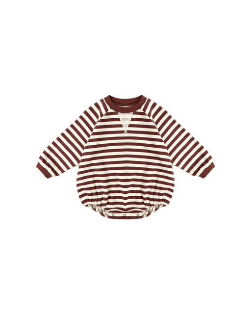 RYLEE + CRU - CREWNECK ROMPER BURGUNDY STRIPE