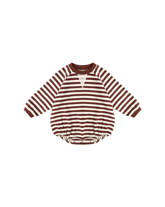 RYLEE + CRU - CREWNECK ROMPER BURGUNDY STRIPE