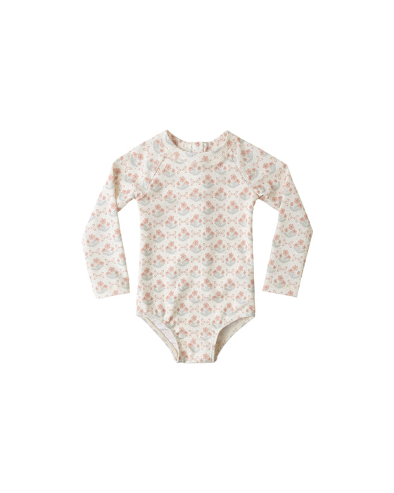RYLEE + CRU - DELPHINE RASHGUARD ONE-PIECE BLOSSOM IVORY