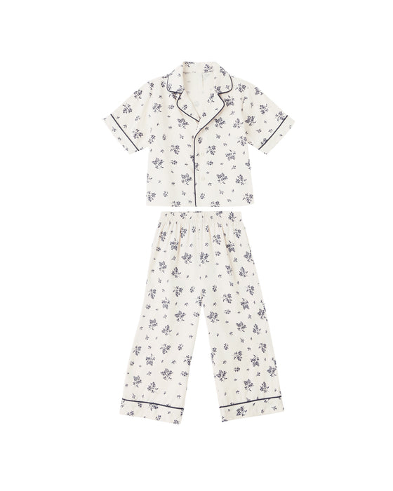 RYLEE + CRU - WOVEN PJ SET BLUE FLORAL NATURAL
