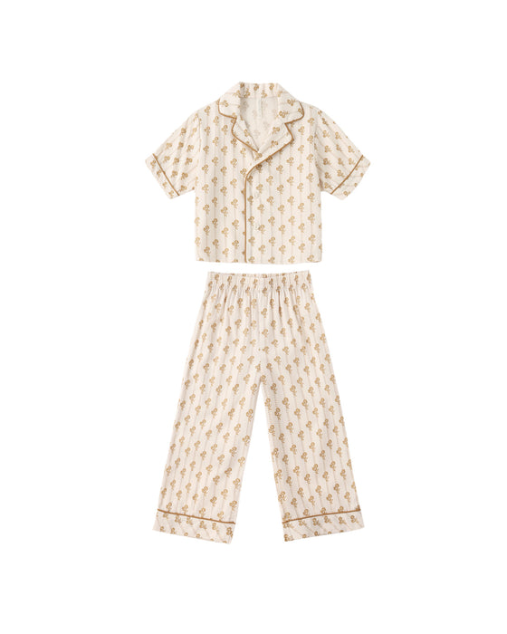 RYLEE + CRU - WOVEN PJ SET GOLDEN BLOOM NATURAL