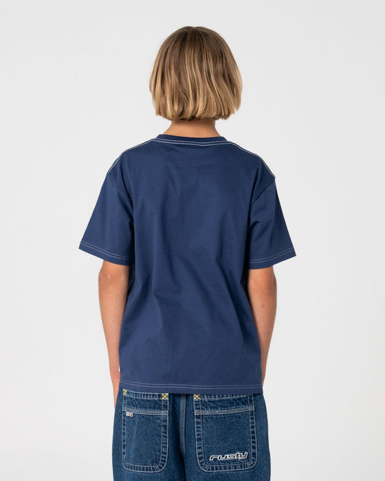 RUSTY - FOUR BY FOUR SHORT SLEEVE TEE DARK BLUE