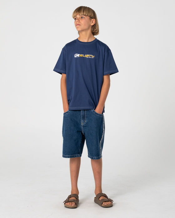 RUSTY - FOUR BY FOUR SHORT SLEEVE TEE DARK BLUE