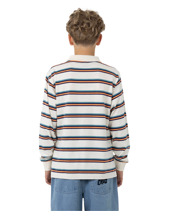 SANTA CRUZ - HORIZON LS POLO TEE CREAM STRIPE