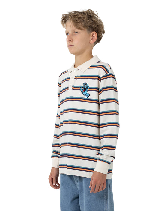 SANTA CRUZ - HORIZON LS POLO TEE CREAM STRIPE