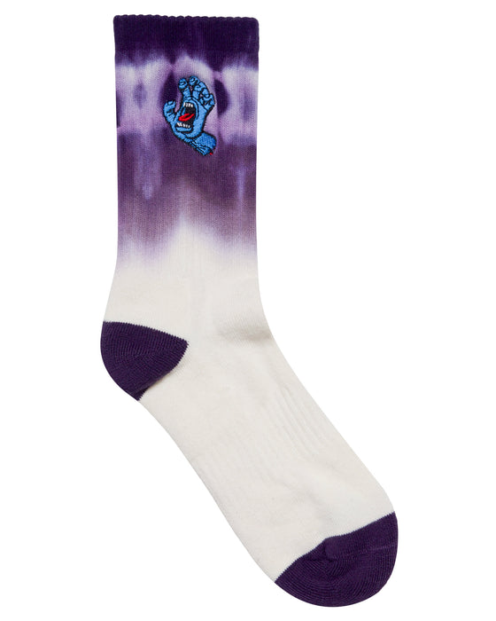 SANTA CRUZ - SCREAMING HAND CREW SOCK 2PACK CREAM TIE DYE PURPLE