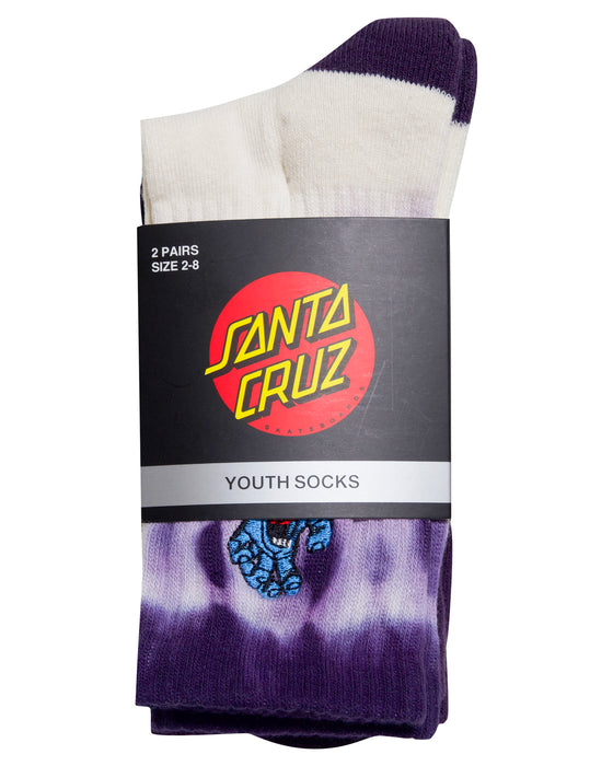 SANTA CRUZ - SCREAMING HAND CREW SOCK 2PACK CREAM TIE DYE PURPLE