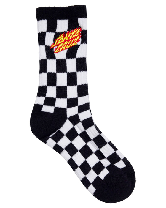 SANTA CRUZ - FLAMING STACK CREW SOCK 2PACK ORANGE FLAME BLACK CHECK