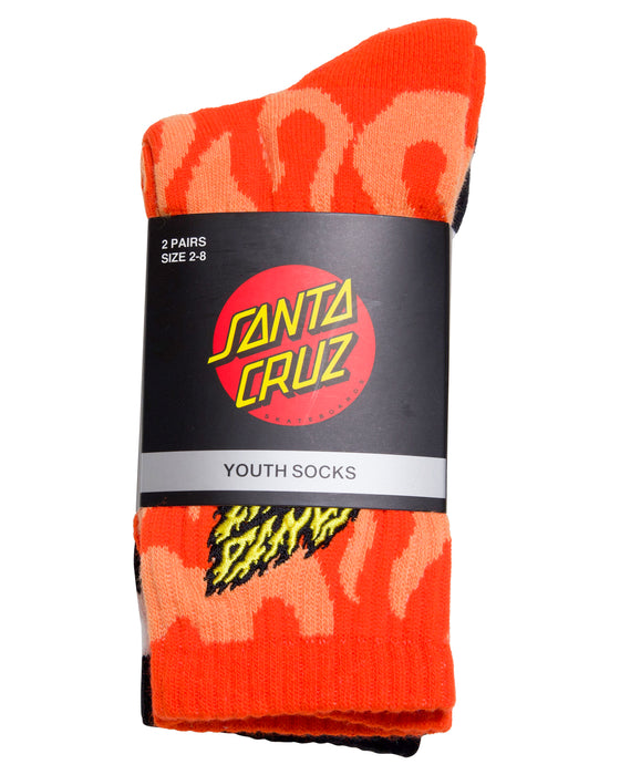 SANTA CRUZ - FLAMING STACK CREW SOCK 2PACK ORANGE FLAME BLACK CHECK