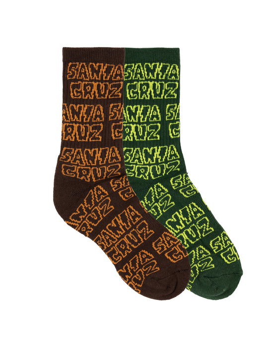 SANTA CRUZ - MULTI CRUZ STACK REPEAT SOCK 2 PACK BROWN DARK GREEN
