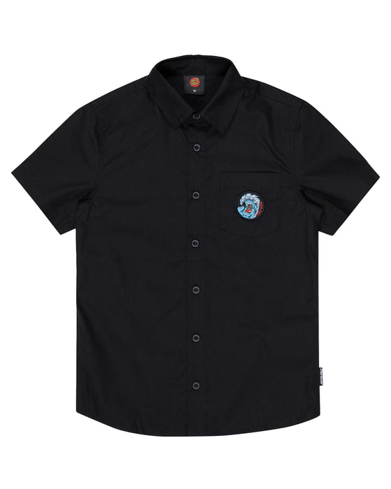 SANTA CRUZ - SCREAMING WAVE PATCH SS BUTTON UP SHIRT BLACK