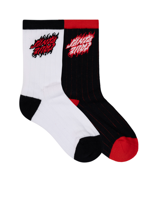 SANTA CRUZ - FLAMED STACK UPSIDE DOWN CREW SOCK 2 PACK WHITE BLACK