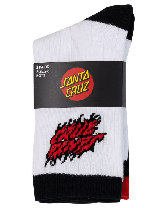 SANTA CRUZ - FLAMED STACK UPSIDE DOWN CREW SOCK 2 PACK WHITE BLACK
