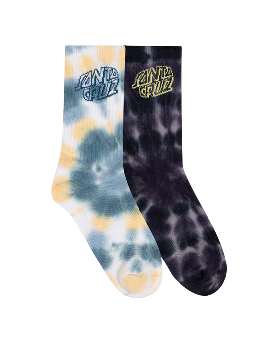 SANTA CRUZ - MALBA CRASH STACK CREW SOCK 2 PACK TEAL/BLACK TIE DYE