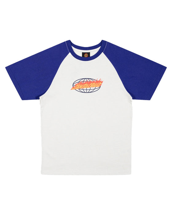 SANTA CRUZ - GLOBAL FLAME STRIP FRONT TEE RAGLAN SLEEVE CONCRETE/DARK BLUE