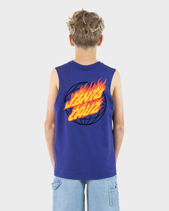 SANTA CRUZ - GLOBAL FLAME DOT MUSCLE TEE DARK BLUE