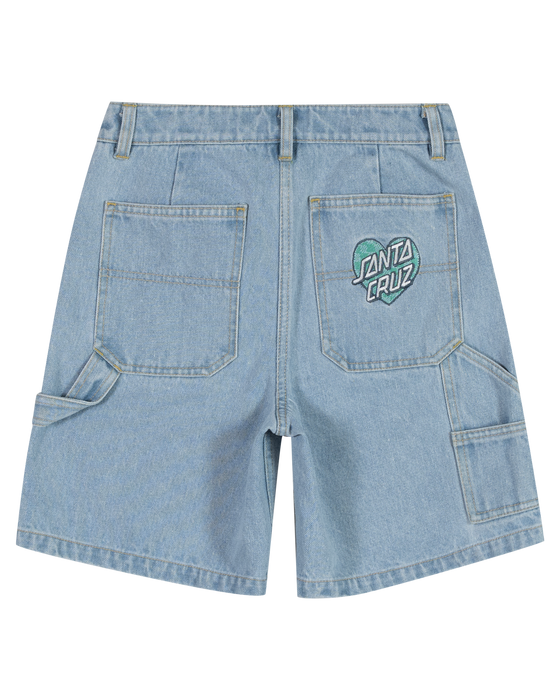 SANTA CRUZ - CHECKER HEART DOT CARPENTER JEAN SHORTS LIGHT WASHED INDIGO