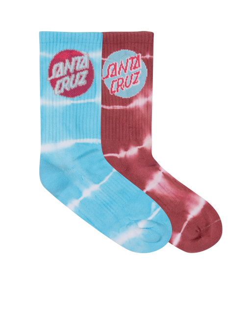 SANTA CRUZ - OTHER DOT REDUX CREW SOCK 2 PACK AQUA TDYE ROSE TDYE