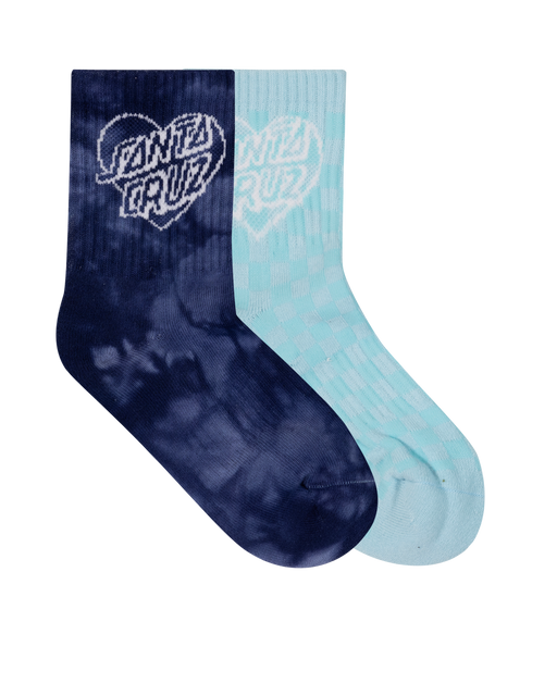 SANTA CRUZ - HEART DOT HOLLOW MID SOCK 2 PACK DRK BLUE TDYE AQUA CHECK