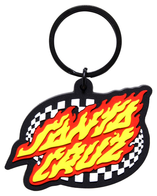 SANTA CRUZ - OVAL CHECK FLAME DOT KEYRING BLACK