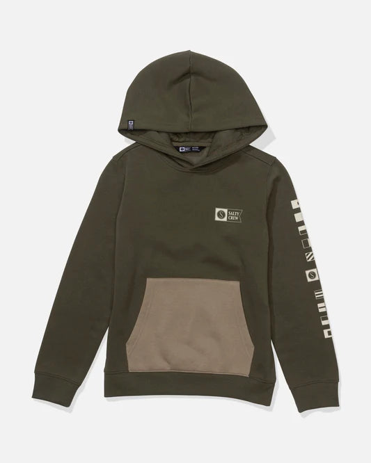 SALTY CREW - ALPHA COLOUR BLOCK BOYS FLEECE OLIVE STONE