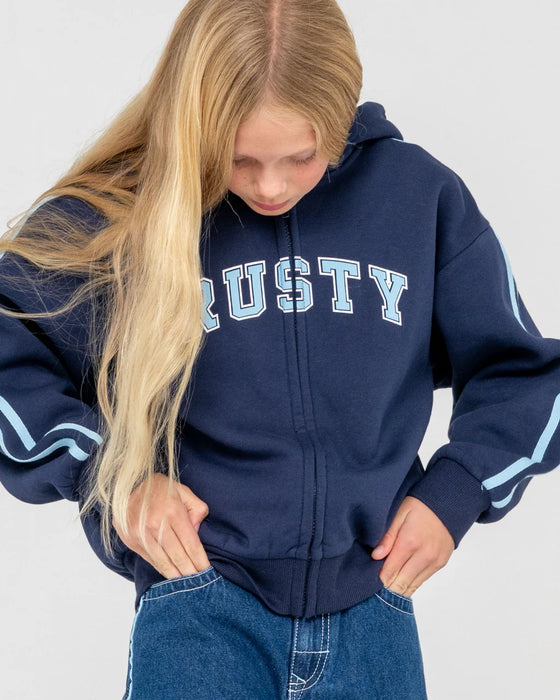 RUSTY - GIRLS TEAM VARSITY ZIP THROUGH HOOD NAVY