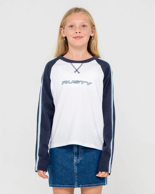 RUSTY - SPORTY R RAGLAN LS GIRLS TEE NAVY WHITE