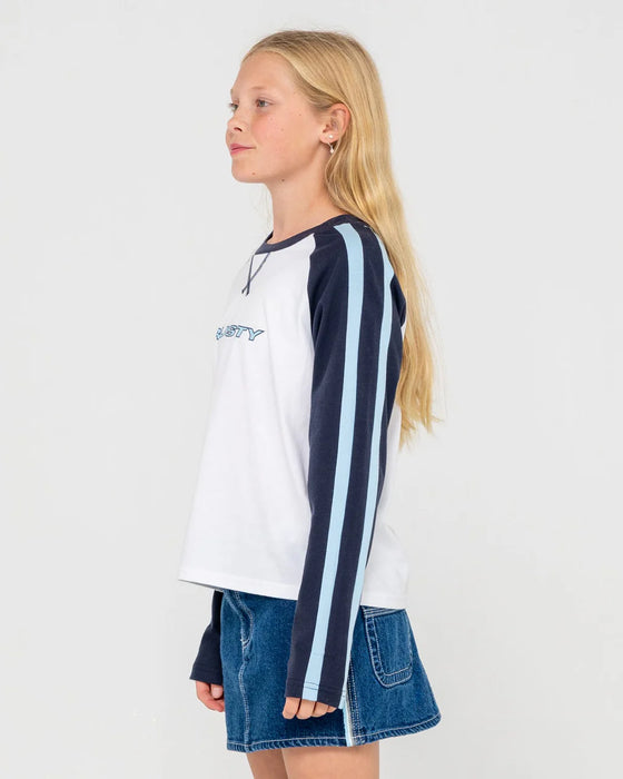 RUSTY - SPORTY R RAGLAN LS GIRLS TEE NAVY WHITE