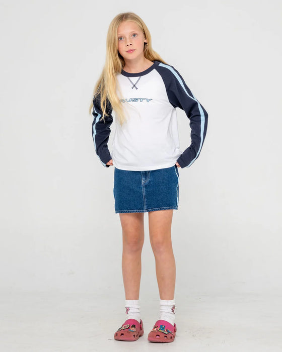 RUSTY - SPORTY R RAGLAN LS GIRLS TEE NAVY WHITE