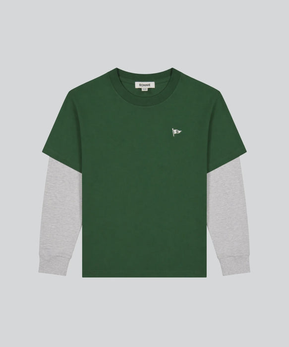 SONNIE - LONG SLEEVE TEE GREY FOREST GREEN