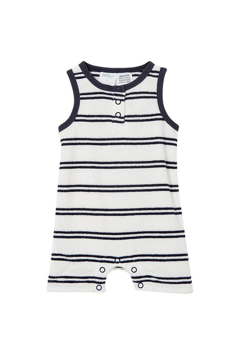 MILKY Terry Towelling Henley Romper - Off White - The Kids Store