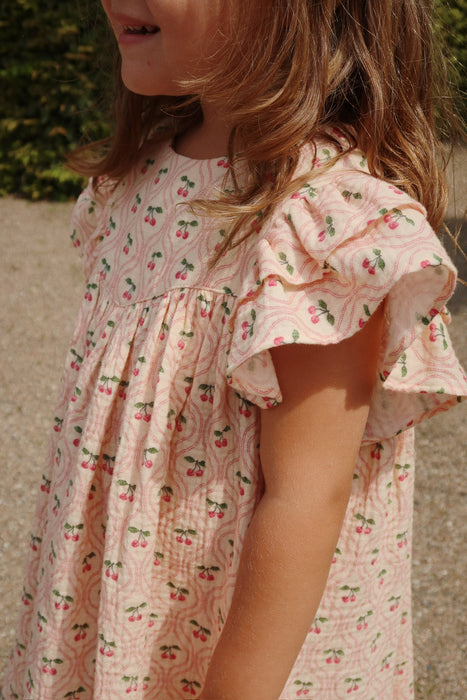 KONGES SLOJD - COCO DRESS GOTS CHERRY PINK MOTIF