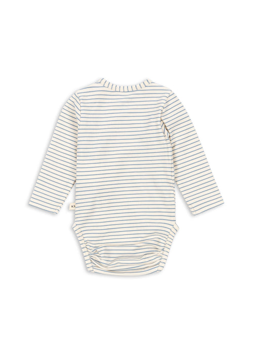 KONGES SLØJD - LS KIMONO BODYSUIT STRIPE BLUIE