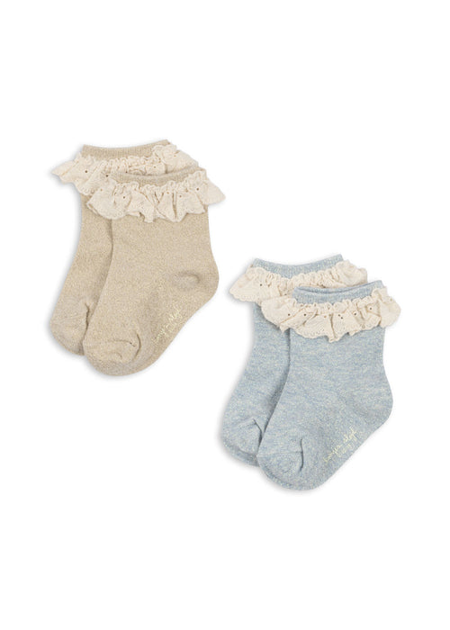 KONGES SLØJD - 2 PACK GLITTER FRILL SOCKS PEARL BLUE