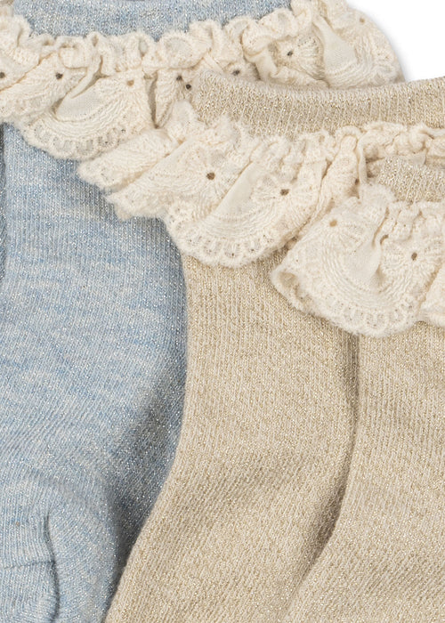 KONGES SLØJD - 2 PACK GLITTER FRILL SOCKS PEARL BLUE