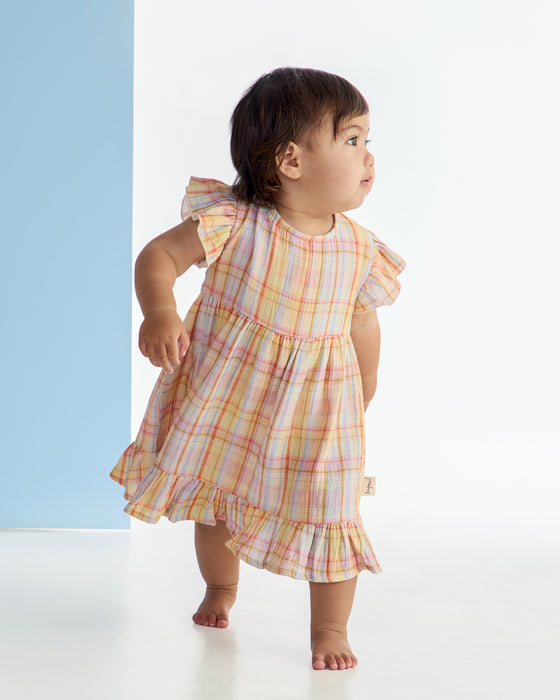 KAPOW - RAINBOW PLAID TRAPEZE DRESS